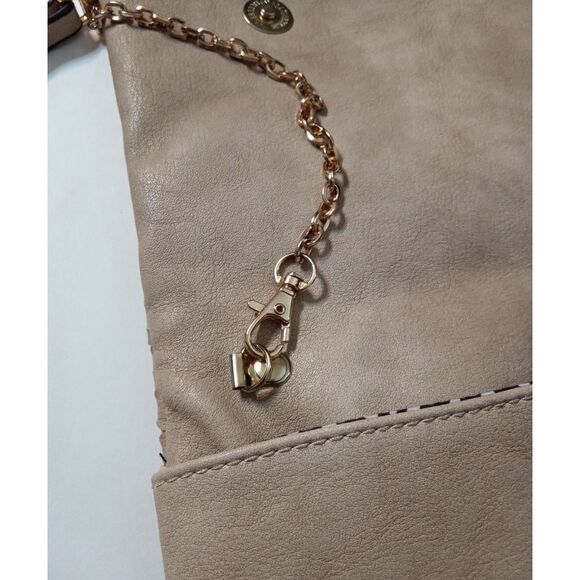 Urban Expressions Boho Tan Woven Cross Body Clutch Vegan Gold Chain Strap Purse - Picture 6 of 12